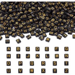 FASHEWELRY 400Pcs Black Acrylic Letter Beads 2-Hole Flat Alphabet Tile Beads Initials Pony Beads for DIY Bracelet Necklace Jewelry Making