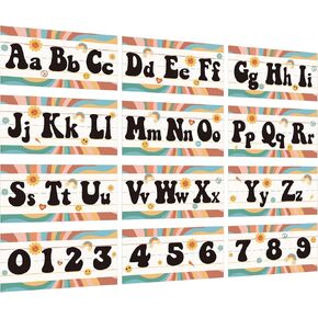 12Pcs Retro Classroom Alphabet Number Bulletin Board Set, Groovy ABC Alphabet Card and 0-9 Number Posters Decor with Glue Point for Preschool Kindergarten Classroom and Teachers Wall Decorations