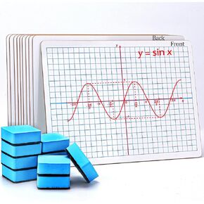 Small Dry Erase Graph Board White Board Grid Whiteboard XY Axis Graph 9"x12", 10 Pack Mini Math Whiteboard Portable for Students Classroom Teachers School Supplies with 10 Erasers