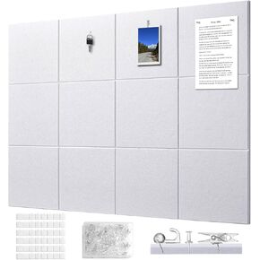 Felt Wall Tiles Bulletin Board Large Cork Board Alternative 6 Pack 11.81"x11.81"x0.47" Felt Pin Board Tack Board with Safe Removable Adhesive Tabs for Home Office School 36x24 (Dark Blue)