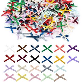 AUEAR, Mini Satin Ribbon Flowers Bows Ties Craft Scrapbooking Embellishment DIY Projects Bowties Decorations for Hair Clips Pets (200 Pack)