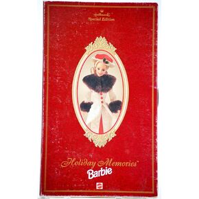 Barbie Year 1995 Hallmark Special Edition 12 Inch Doll - Holiday Memories Barbie with Red Satin Dress, Flocked Coat with "Faux Fur" Collar and Sleeves, Hat, Earrings, Handring and Boots