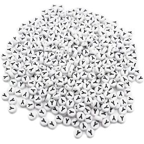 500PCS 4x7mm Acrylic Letter Beads E for Friendship Bracelets Jewelry Making, White Round Flat Acrylic with Black Alphabet Beads for DIY Crafts Bracelets Necklaces Key Chains Phone Lanyard