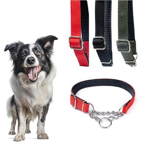 Reflective Martingale Dog Collar - Stainless Steel Chain Trainer Collar - Suitable for All Breeds - Convenient Sizing and Cinch Collars for All Breed Dogs - Daily Pet Strolls (Green, Medium)