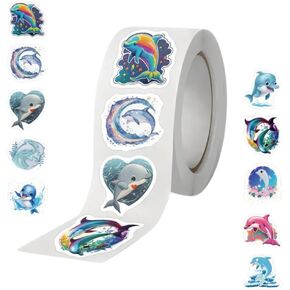 500 Pcs Dolphin Stickers, Graphic Cute Ocean Animal Cartoon Decal Roll