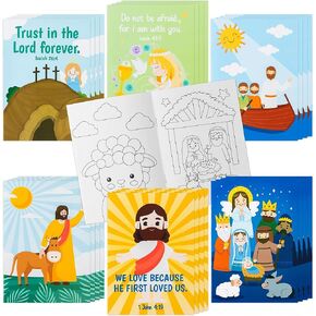GROBRO7 24Pcs Christian Bible Easter Coloring Books for Kids DIY Art Drawing Book with Angels Priests Churches Candles Crosses Patterns Color Booklets for Sunday School Classroom Rewards Goodie Bag