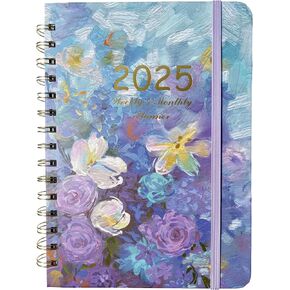2025 Weekly&Monthly Planner, 2025 January - 2025 December, 8.46" x 6.1", Floral Design, Monthly Tabs, Twin-Wire Biding, Storage Pocket, Elastic straps
