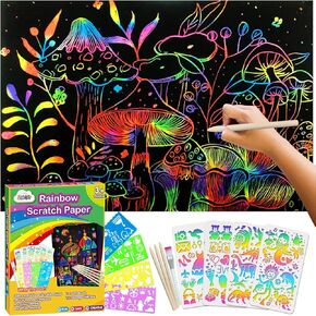 ZMLM Scratch Paper Art-Craft Kit: 11''x 8'' Big Sheets Magic Rainbow Drawing Board Kid Art Paper Pad Supply Toddler DIY Project Activity Toy Game for Teens Girls Boys Holiday Birthday Gift