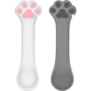2pcs Cat Food Spoons,Cat Food Spoon for Wet Food,Silicone Cat Spoons for Wet Food,Cute Cat Food Spoon with Cat Paw,5.3 X 1.6 in Cat Food Opener for Dog Cat Canned Food,White & Gery in Kuwait