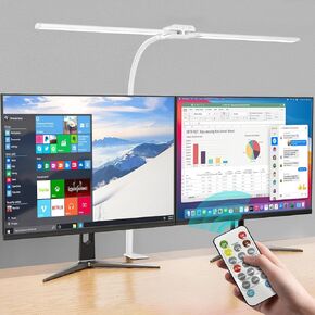 KableRika Desk Lamp Clamp with Remote: Double Head Led Desk Lamps for Home Office - Eye Caring Architect Light Desktop Lighting for Monitor Workbench Study Reading