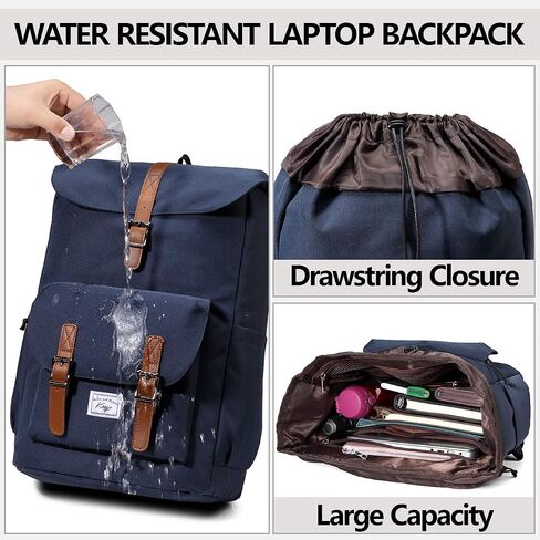 Kasqo Backpack for Men and Women, 15.6 Inch Laptop Backpack Large Capacity Water Resistant Drawstring Flap Bag College, Blue in Kuwait