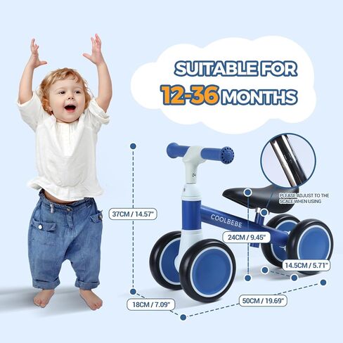 Coolbebe Baby Balance Bike for 1 Year Boys Girls Gip ، Beving Toddler Balance Bike مع 4 عجلات صامتة ، أطفال عيد ميلاد عام واحد مقابل 12 مترًا إلى 36 مترًا قبل المدرسة in Saudi Arabia