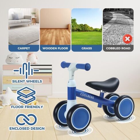 Coolbebe Baby Balance Bike for 1 Year Boys Girls Gip ، Beving Toddler Balance Bike مع 4 عجلات صامتة ، أطفال عيد ميلاد عام واحد مقابل 12 مترًا إلى 36 مترًا قبل المدرسة in Saudi Arabia
