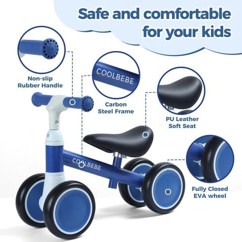 Coolbebe Baby Balance Bike for 1 Year Boys Girls Gip ، Beving Toddler Balance Bike مع 4 عجلات صامتة ، أطفال عيد ميلاد عام واحد مقابل 12 مترًا إلى 36 مترًا قبل المدرسة in Saudi Arabia