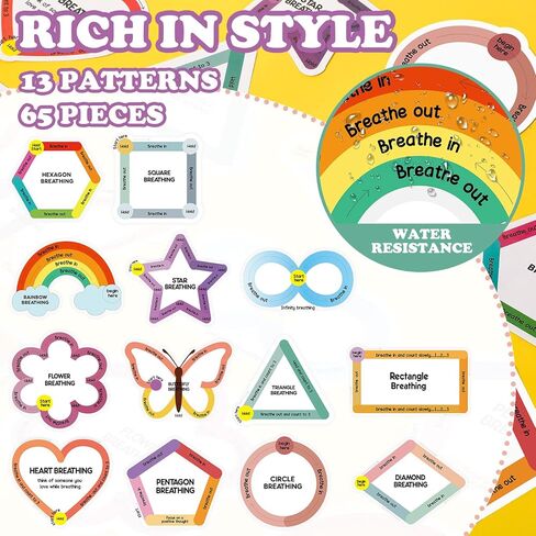 Teling 65 Pieces Anxiety Sensory Stickers Sensory Strips Set Stress Relief Stickers Anxiety Sensory Strips Breathing Sensory Adhesive for Adults Teens Anxiety Relief Toy (Cute) in Kuwait