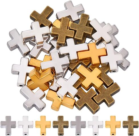 SOFPLATE 1 Box 40pcs Silver Cross Beads Bulk Metal Cross Bead Small Alloy Tibetan Style Loose Spacer Crosses Center Bead Bulk for Jewelry Making Beading Kits Supplies Necklace Bracelets Decoration in Saudi Arabia