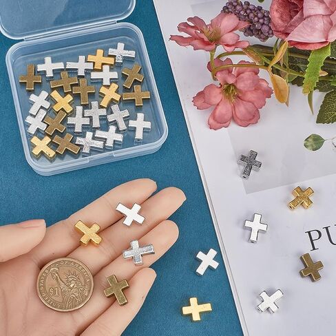 SOFPLATE 1 Box 40pcs Silver Cross Beads Bulk Metal Cross Bead Small Alloy Tibetan Style Loose Spacer Crosses Center Bead Bulk for Jewelry Making Beading Kits Supplies Necklace Bracelets Decoration in Saudi Arabia