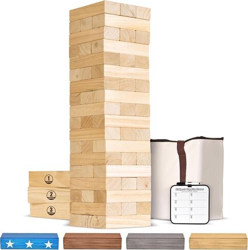 GoSports Toppling Tower - Giant Wooden Stacking Game - Stacks Up to 5 ft - Brown Wood Stain, Gray, Natural, Stars & Stripes, or Tropical Hardwood in Saudi Arabia