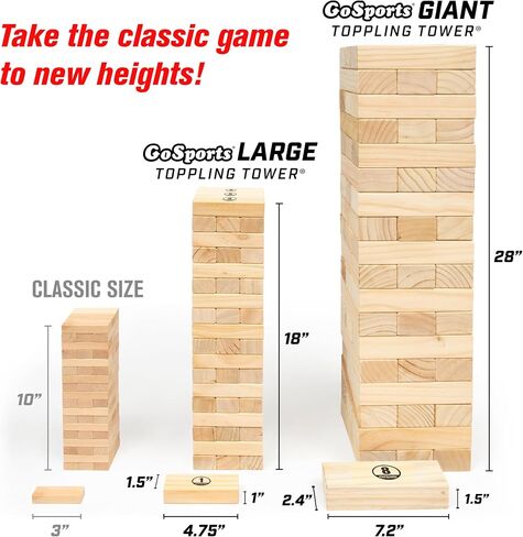 GoSports Toppling Tower - Giant Wooden Stacking Game - Stacks Up to 5 ft - Brown Wood Stain, Gray, Natural, Stars & Stripes, or Tropical Hardwood in Saudi Arabia