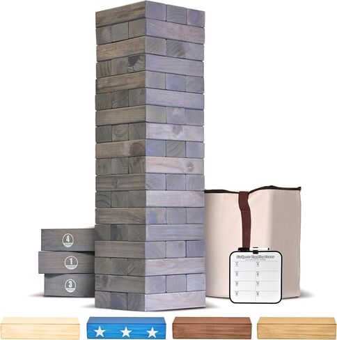 GoSports Toppling Tower - Giant Wooden Stacking Game - Stacks Up to 5 ft - Brown Wood Stain, Gray, Natural, Stars & Stripes, or Tropical Hardwood in Saudi Arabia