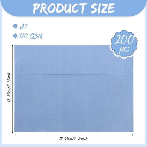 Ctosree 200 Pcs Dusty Blue Invitation Envelopes Peel Stick Seal 120 GSM Heavyweight Blue Invitation Envelopes for Greeting Cards Wedding Birthday (A7,5.25 x 7.25 Inch) in Saudi Arabia