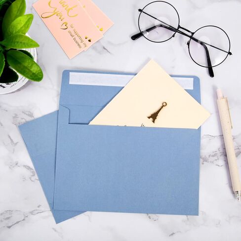 Ctosree 200 Pcs Dusty Blue Invitation Envelopes Peel Stick Seal 120 GSM Heavyweight Blue Invitation Envelopes for Greeting Cards Wedding Birthday (A7,5.25 x 7.25 Inch) in Saudi Arabia