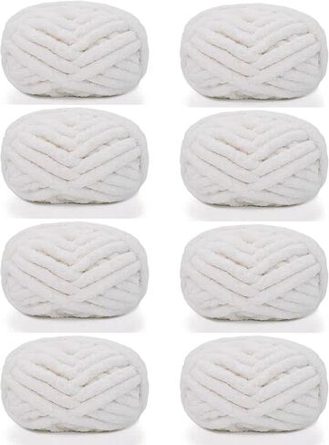Chunky Yarn for Hand Knitting,Bulky Fluffy Plush Yarn for Crochet,Chunky Chenille Yarn,Soft Big Yarn for Chunky Blanket,Extra Thick Jumbo Yarn for Arm Knitting,8 Skeins Large Yarn,Cream White in Saudi Arabia