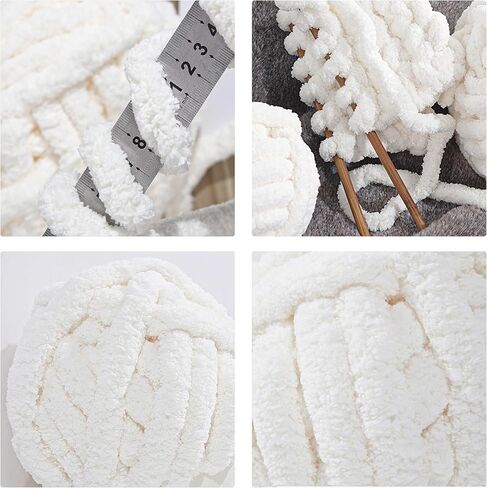 Chunky Yarn for Hand Knitting,Bulky Fluffy Plush Yarn for Crochet,Chunky Chenille Yarn,Soft Big Yarn for Chunky Blanket,Extra Thick Jumbo Yarn for Arm Knitting,8 Skeins Large Yarn,Cream White in Saudi Arabia