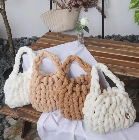 Chunky Yarn for Hand Knitting,Bulky Fluffy Plush Yarn for Crochet,Chunky Chenille Yarn,Soft Big Yarn for Chunky Blanket,Extra Thick Jumbo Yarn for Arm Knitting,8 Skeins Large Yarn,Cream White in Saudi Arabia