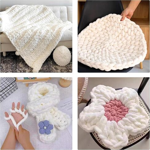 Chunky Yarn for Hand Knitting,Bulky Fluffy Plush Yarn for Crochet,Chunky Chenille Yarn,Soft Big Yarn for Chunky Blanket,Extra Thick Jumbo Yarn for Arm Knitting,8 Skeins Large Yarn,Cream White in Saudi Arabia