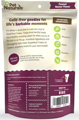 يعامل كلب Pet Naturals Superfood مع التوت الأزرق واللفت - لا الذرة ، القمح أو المكونات الاصطناعية - نكهة لحم الخنزير المقدد ، 100 مضغ (حزمة 1) in Kuwait