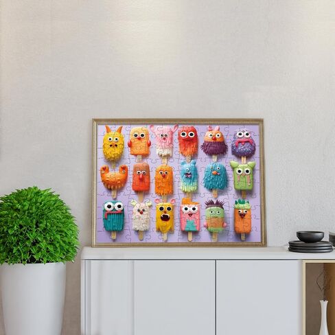 100 Piece Donuts Jigsaw Puzzle for Kids Teens Age 4-8 Gift Family Time Unique Shapes Cute Monsters Puzzle (Popsicle Monsters) in Saudi Arabia