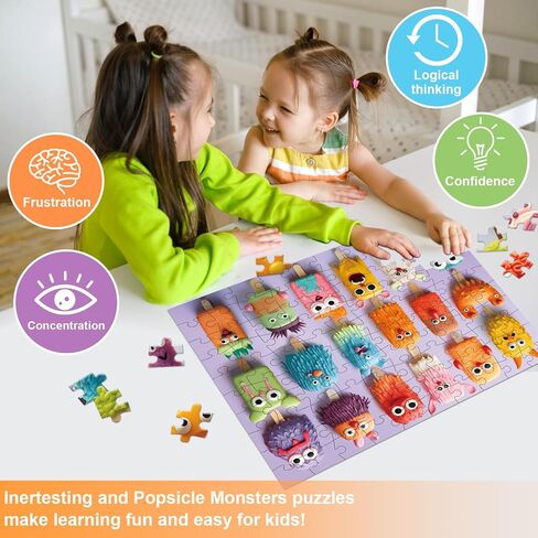 100 Piece Donuts Jigsaw Puzzle for Kids Teens Age 4-8 Gift Family Time Unique Shapes Cute Monsters Puzzle (Popsicle Monsters) in Saudi Arabia