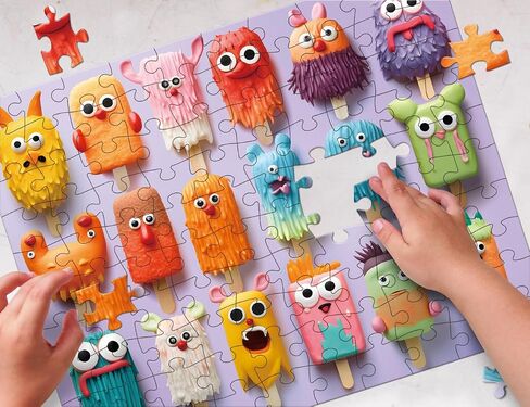 100 Piece Donuts Jigsaw Puzzle for Kids Teens Age 4-8 Gift Family Time Unique Shapes Cute Monsters Puzzle (Popsicle Monsters) in Saudi Arabia