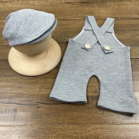 Newborn Boy Photography Props - 2-Piece Baby Boy Photography Oufit, Dungarees with Flat Cap for PhotoShoot in Saudi Arabia