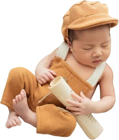 Newborn Boy Photography Props - 2-Piece Baby Boy Photography Oufit, Dungarees with Flat Cap for PhotoShoot in Saudi Arabia