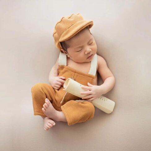 Newborn Boy Photography Props - 2-Piece Baby Boy Photography Oufit, Dungarees with Flat Cap for PhotoShoot in Saudi Arabia