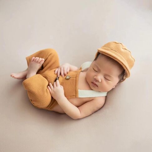 Newborn Boy Photography Props - 2-Piece Baby Boy Photography Oufit, Dungarees with Flat Cap for PhotoShoot in Saudi Arabia