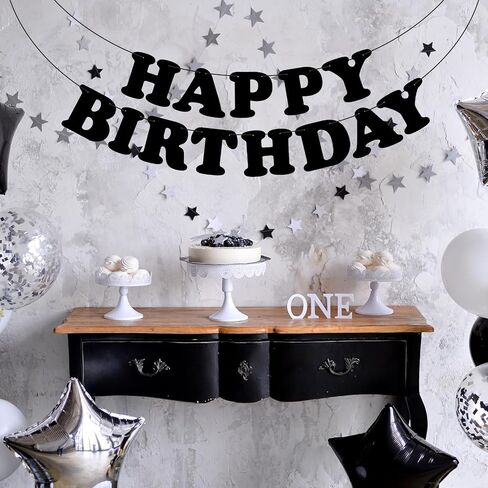 Black Happy Birthday Banner Birthday Party Decorations Birthday Sign Birthday Backdrop Party Supplies Happy Birthday Bunting Banner for Kids Adults in Kuwait