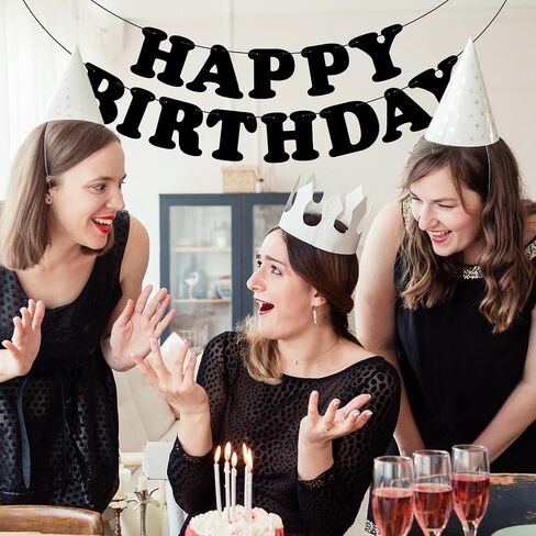 Black Happy Birthday Banner Birthday Party Decorations Birthday Sign Birthday Backdrop Party Supplies Happy Birthday Bunting Banner for Kids Adults in Kuwait