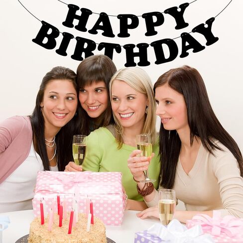 Black Happy Birthday Banner Birthday Party Decorations Birthday Sign Birthday Backdrop Party Supplies Happy Birthday Bunting Banner for Kids Adults in Kuwait