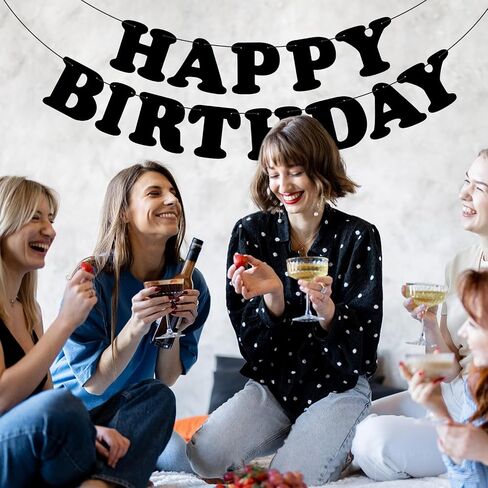 Black Happy Birthday Banner Birthday Party Decorations Birthday Sign Birthday Backdrop Party Supplies Happy Birthday Bunting Banner for Kids Adults in Kuwait