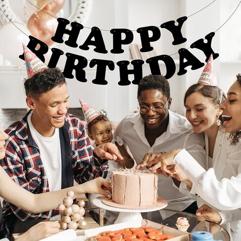 Black Happy Birthday Banner Birthday Party Decorations Birthday Sign Birthday Backdrop Party Supplies Happy Birthday Bunting Banner for Kids Adults in Kuwait