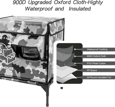 Cat House Outdoor, Elevated Feral Cat Shelter Weatherproof with Escape Door,Outside Waterproof Insulated Strayed Cat House for Winter(Black) in Kuwait