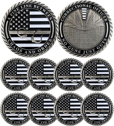 10Pcs Thin Gray Line Coin, Correctional Officer Silver Challenge Coins Honor Correctional Officers Gray Prison Police Coin Law Enforcement Appreciation Gifts in Kuwait