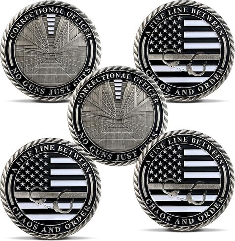 10Pcs Thin Gray Line Coin, Correctional Officer Silver Challenge Coins Honor Correctional Officers Gray Prison Police Coin Law Enforcement Appreciation Gifts in Kuwait
