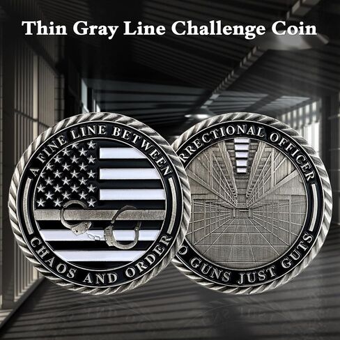 10Pcs Thin Gray Line Coin, Correctional Officer Silver Challenge Coins Honor Correctional Officers Gray Prison Police Coin Law Enforcement Appreciation Gifts in Kuwait