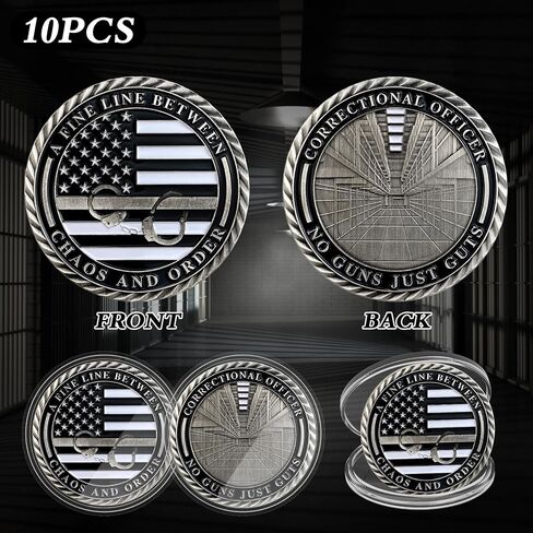 10Pcs Thin Gray Line Coin, Correctional Officer Silver Challenge Coins Honor Correctional Officers Gray Prison Police Coin Law Enforcement Appreciation Gifts in Kuwait