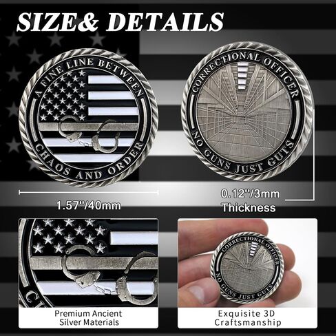 10Pcs Thin Gray Line Coin, Correctional Officer Silver Challenge Coins Honor Correctional Officers Gray Prison Police Coin Law Enforcement Appreciation Gifts in Kuwait