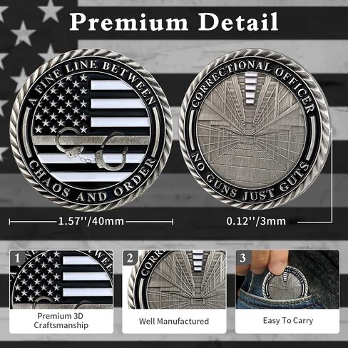 10Pcs Thin Gray Line Coin, Correctional Officer Silver Challenge Coins Honor Correctional Officers Gray Prison Police Coin Law Enforcement Appreciation Gifts in Kuwait